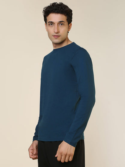 Sleepz Men Blue Solid Regular Fit Cotton T-Shirt
