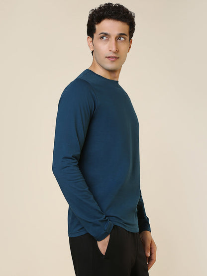 Sleepz Men Blue Solid Regular Fit Cotton T-Shirt