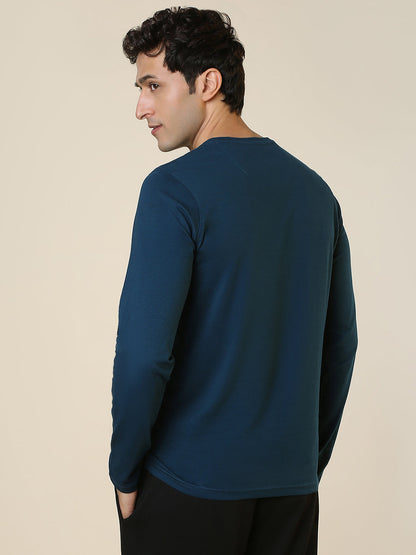 Sleepz Men Blue Solid Regular Fit Cotton T-Shirt