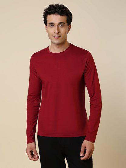 Sleepz Men Red Solid Regular Fit Cotton T-Shirt