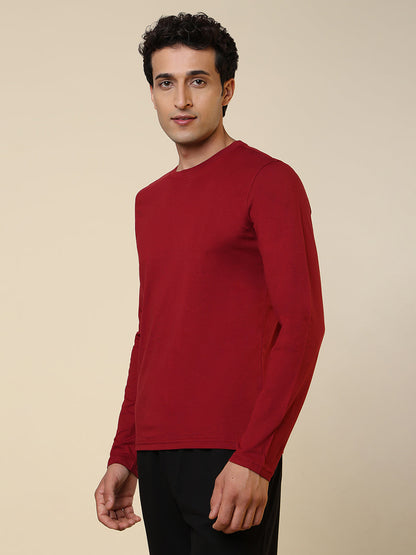 Sleepz Men Red Solid Regular Fit Cotton T-Shirt