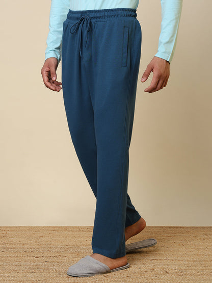 Sleepz Men Blue Solid Regular Fit Cotton Blend Trackpant      