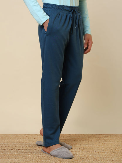 Sleepz Men Blue Solid Regular Fit Cotton Blend Trackpant      