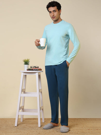 Sleepz Men Blue Solid Regular Fit Cotton Blend Trackpant      