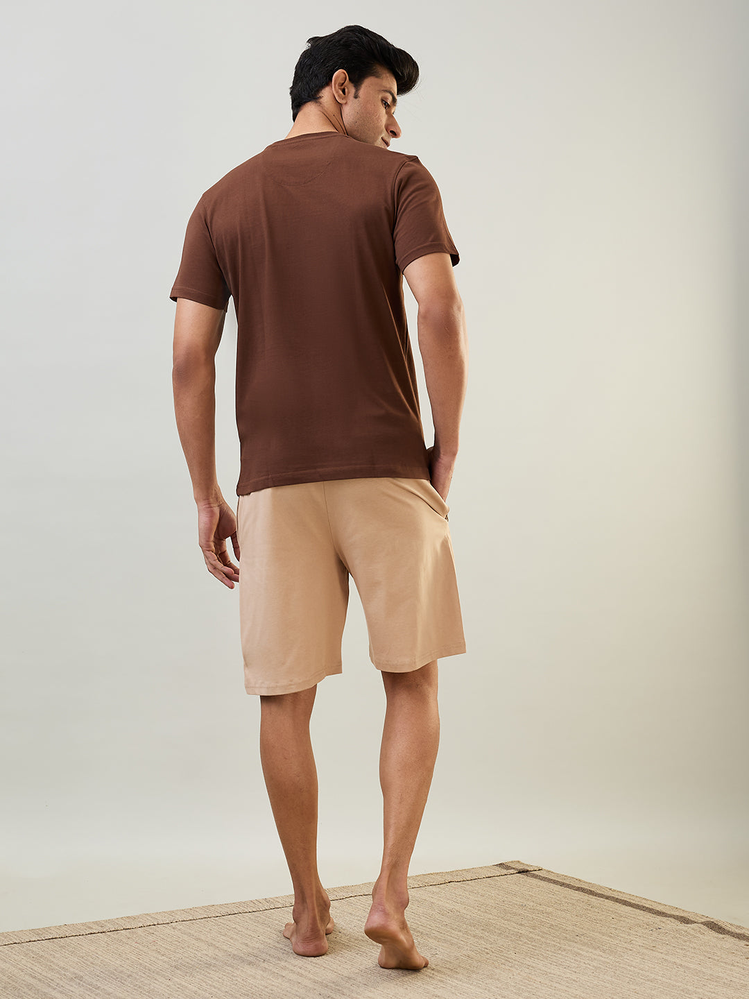 Sleepz Men Brown Solid  Cotton T-Shirt with Short