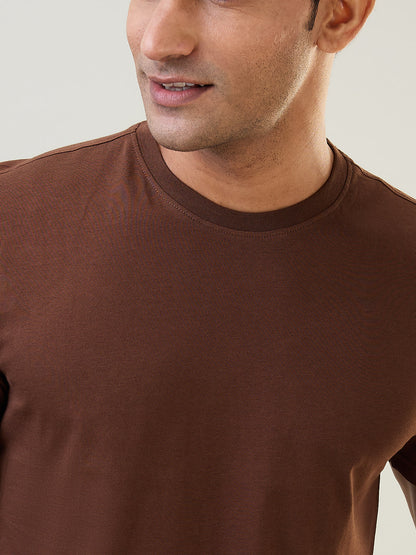 Sleepz Men Brown Solid  Cotton T-Shirt with Short