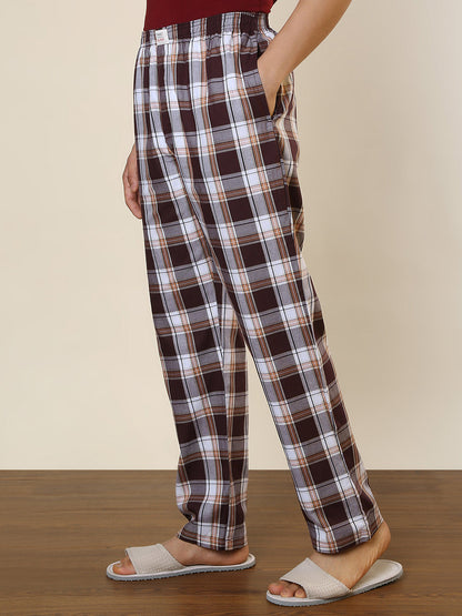Sleepz Men Maroon Checks Regular Fit Cotton Pyjama