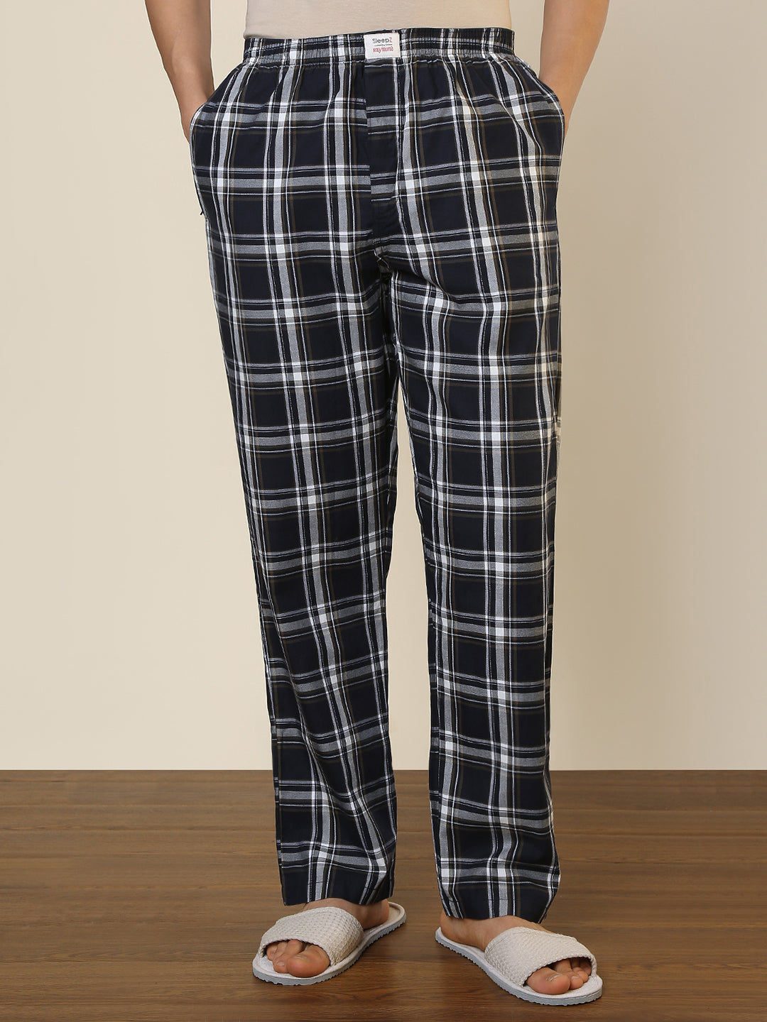 Sleepz Men Blue Checks Regular Fit Cotton Pyjama