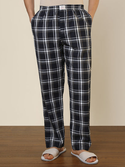 Sleepz Men Blue Checks Regular Fit Cotton Pyjama