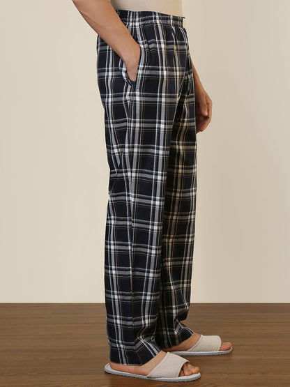 Sleepz Men Blue Checks Regular Fit Cotton Pyjama