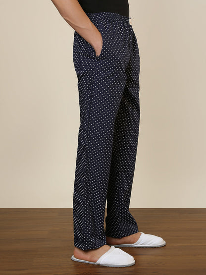Sleepz Men Blue Printed Regular Fit Cotton Pyjama