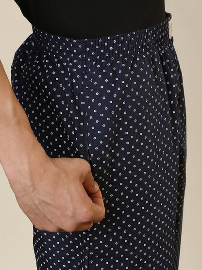 Sleepz Men Blue Printed Regular Fit Cotton Pyjama