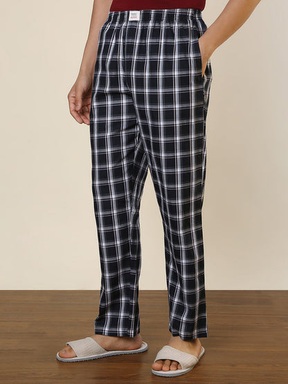 Sleepz Men Blue Checks Regular Fit Cotton Pyjama