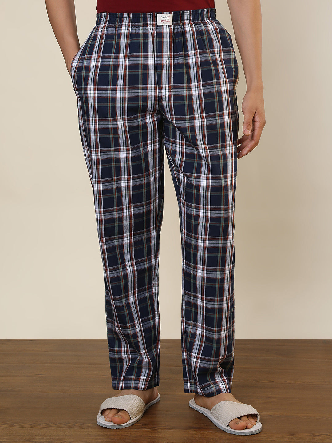 Sleepz Men Blue Checks Regular Fit Cotton Pyjama