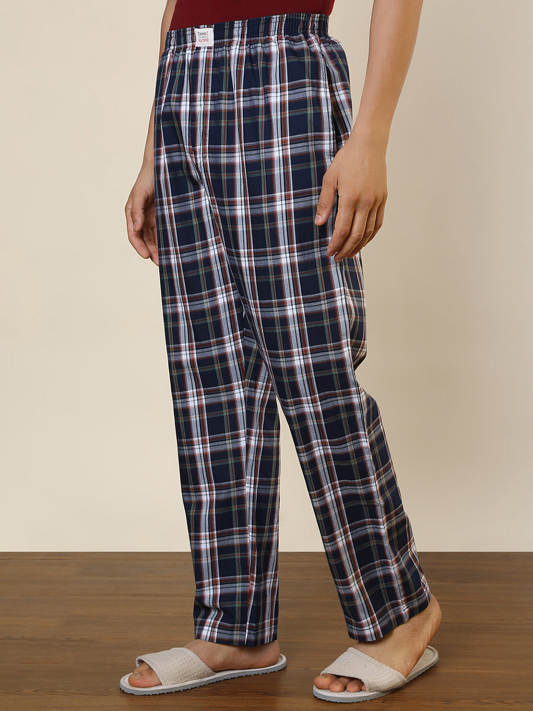 Sleepz Men Blue Checks Regular Fit Cotton Pyjama