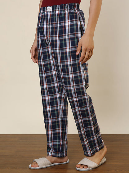 Sleepz Men Blue Checks Regular Fit Cotton Pyjama