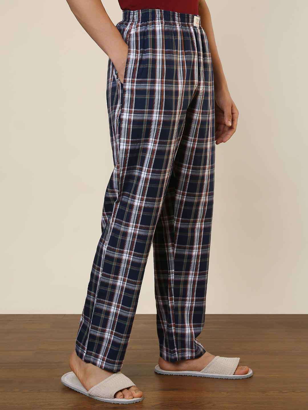 Sleepz Men Blue Checks Regular Fit Cotton Pyjama