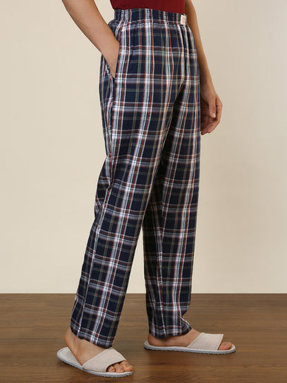 Sleepz Men Blue Checks Regular Fit Cotton Pyjama