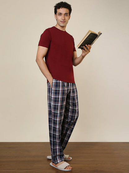 Sleepz Men Blue Checks Regular Fit Cotton Pyjama