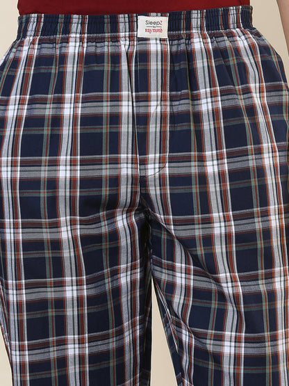 Sleepz Men Blue Checks Regular Fit Cotton Pyjama