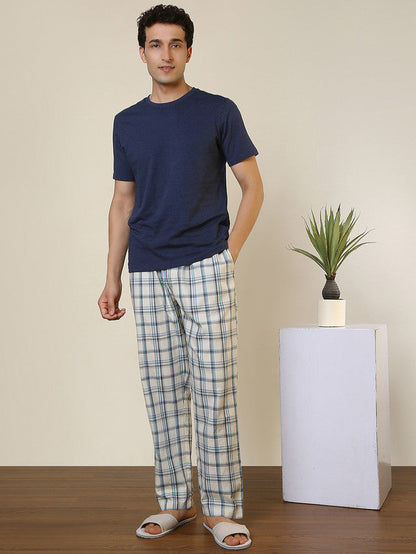 Sleepz Men Brown Checks Regular Fit Cotton Pyjama