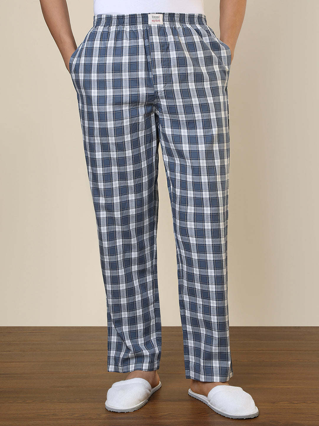 Sleepz Men Blue Checks Regular Fit Cotton Pyjama
