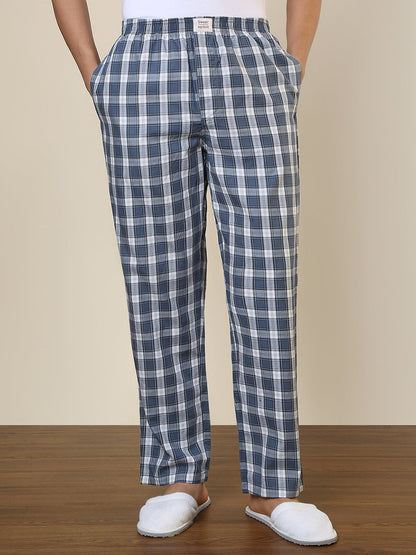 Sleepz Men Blue Checks Regular Fit Cotton Pyjama