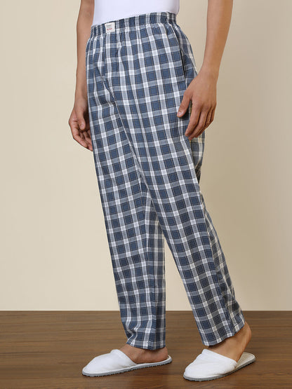Sleepz Men Blue Checks Regular Fit Cotton Pyjama