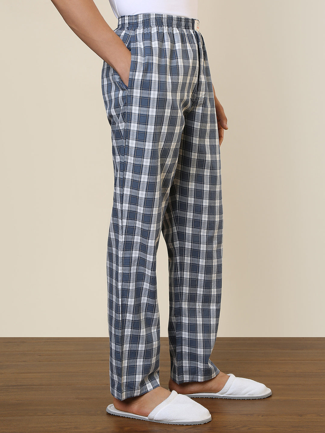 Sleepz Men Blue Checks Regular Fit Cotton Pyjama