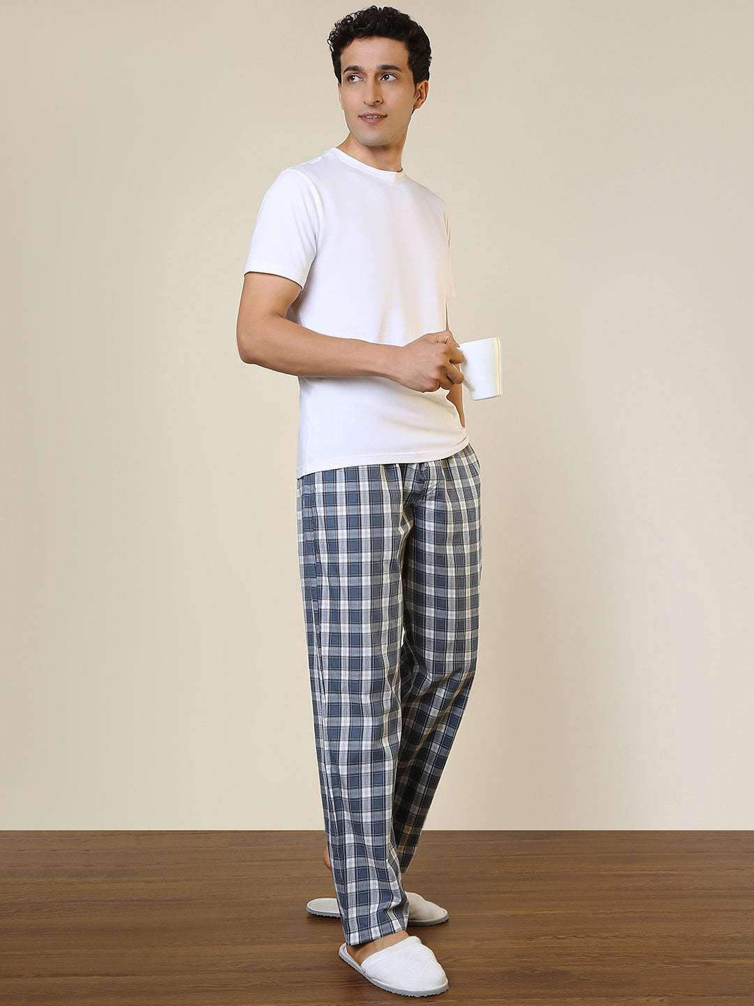 Sleepz Men Blue Checks Regular Fit Cotton Pyjama