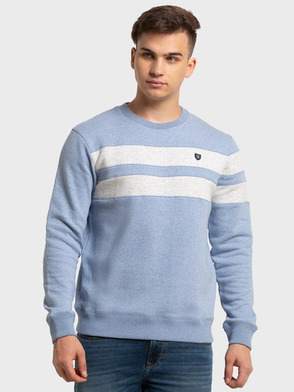 Men Blue Tailored Fit Stripe Cotton Polyester Blend Full Sleeve Henley Neck Collar Sweatshirts