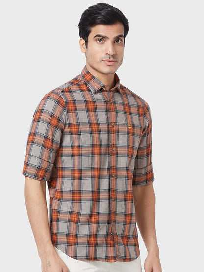 Colorplus Men Brown Checks Contemporary Fit Cotton Casual Shirt