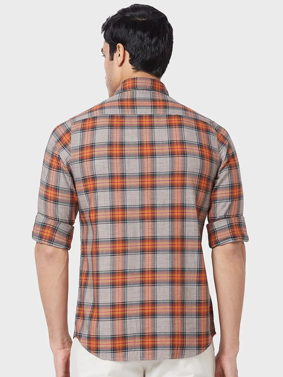 Colorplus Men Brown Checks Contemporary Fit Cotton Casual Shirt