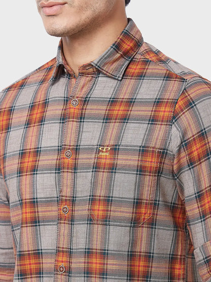 Colorplus Men Brown Checks Contemporary Fit Cotton Casual Shirt