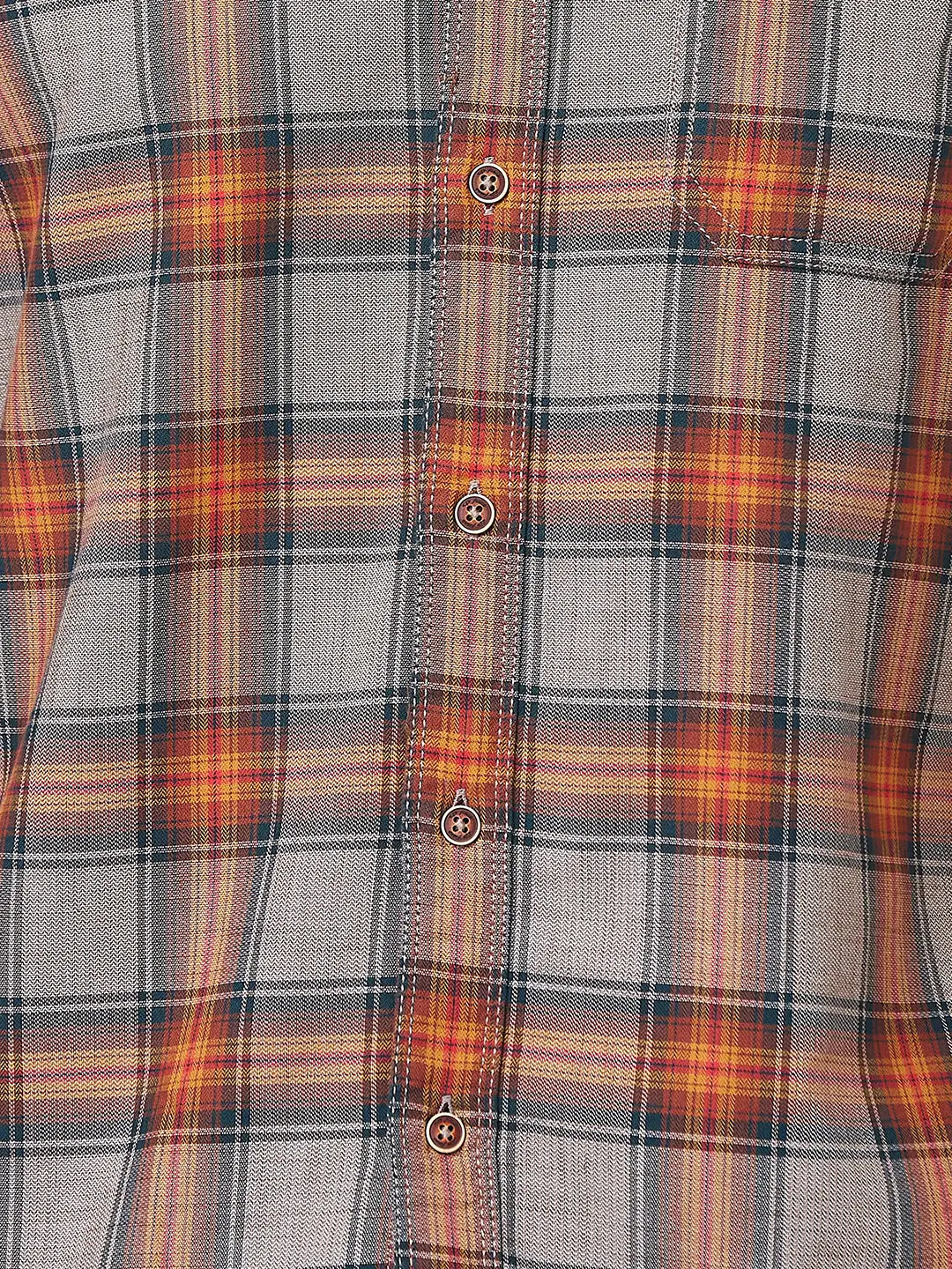 Colorplus Men Brown Checks Contemporary Fit Cotton Casual Shirt