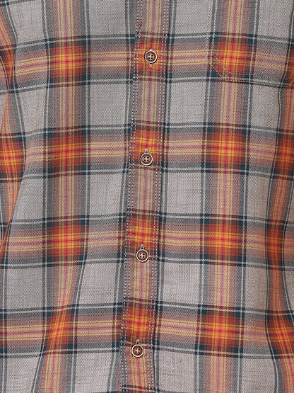 Colorplus Men Brown Checks Contemporary Fit Cotton Casual Shirt