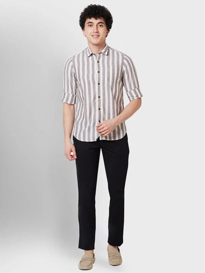 Colorplus Men Brown Striped Contemporary Fit Tencel Blend Casual Shirt