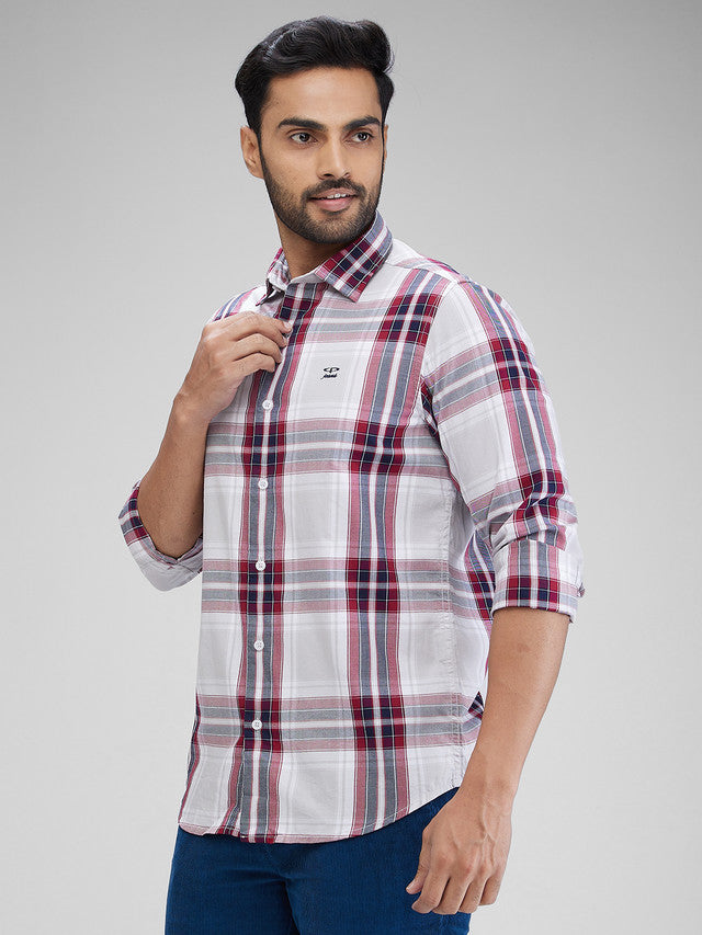 Colorplus Red Checks Contemporary Fit Cotton Casual Shirt