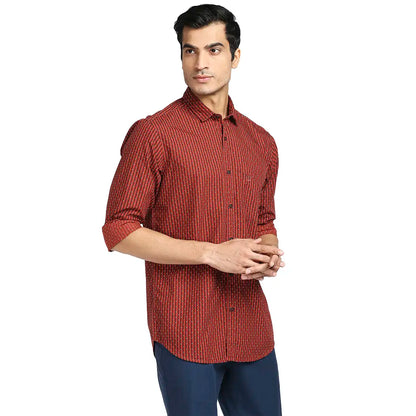 Men Red Tailored Fit Print Cotton Full Sleeve Shirts