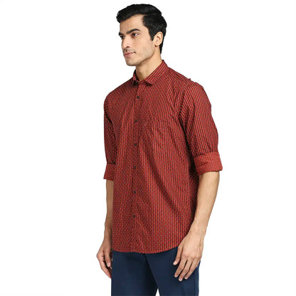 Men Red Tailored Fit Print Cotton Full Sleeve Shirts