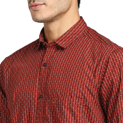 Men Red Tailored Fit Print Cotton Full Sleeve Shirts