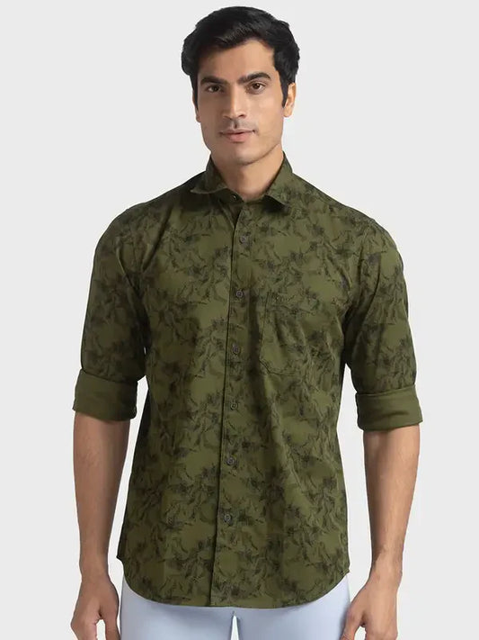 Men Green Tailored Fit Print Cotton Full Sleeve Shirts