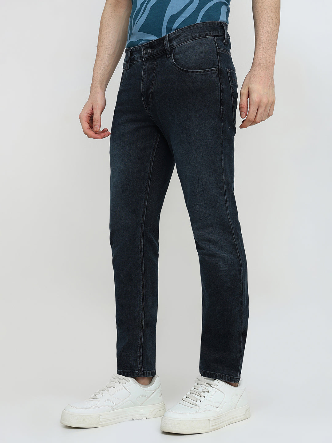 Colorplus Men Grey Plain Mid Rise Slim Fit Cotton Blend Jeans