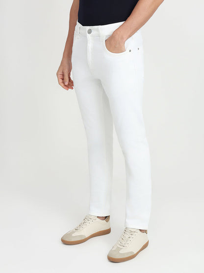 Colorplus Men White Plain Mid Rise Slim Fit Cotton Blend Jeans