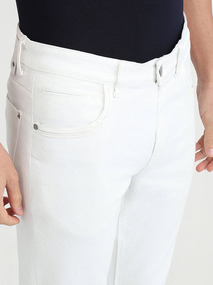 Colorplus Men White Plain Mid Rise Slim Fit Cotton Blend Jeans