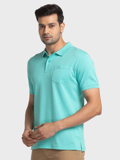 Colorplus Green Solid Tailored Fit Cotton T-Shirt