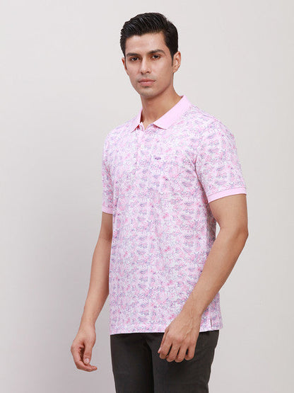 ColorPlus Men Red Tailored Fit Printed Half Sleeve T-Shirt