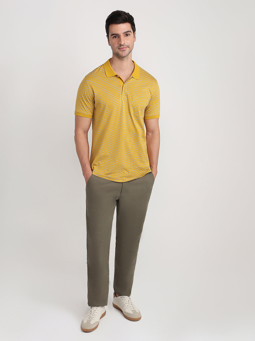 Colorplus Men Yellow Printed Regular Fit Cotton Half Sleeve T-Shirt