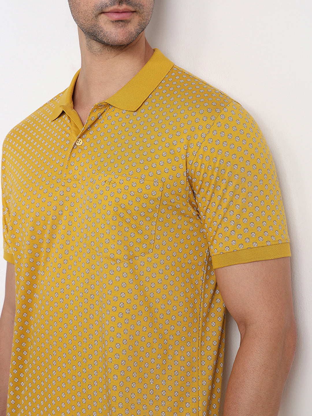 Colorplus Men Yellow Printed Regular Fit Cotton Half Sleeve T-Shirt