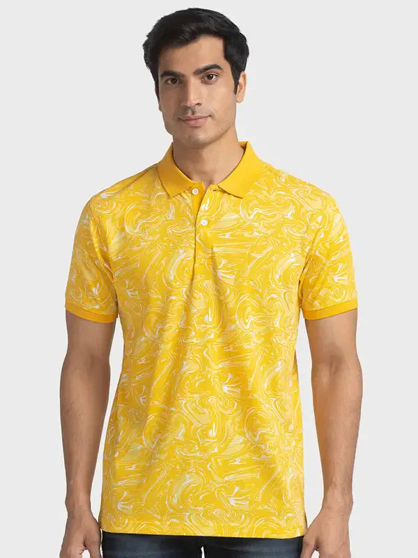 Colorplus Men Yellow Tailored Fit Stripe Cotton T-Shirt